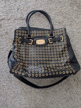 Michael Kors Hamilton Large Black Leather Tote Shoulder Bag